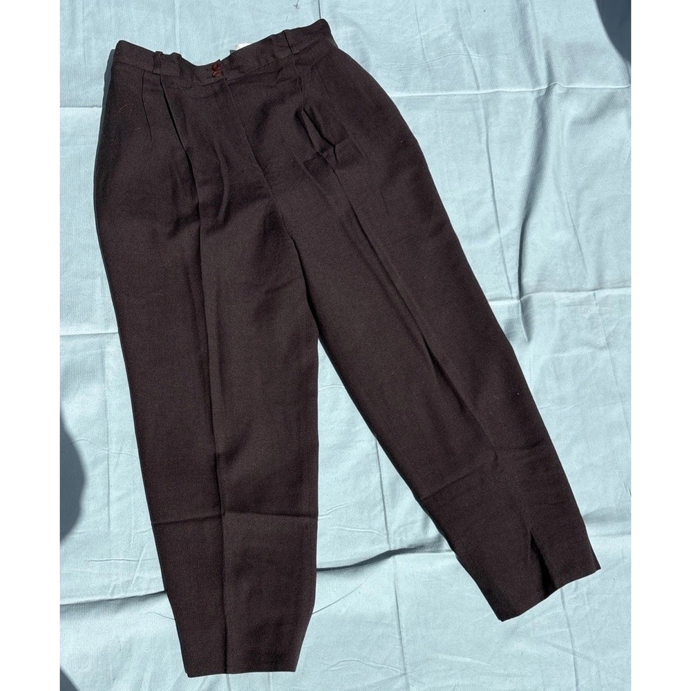 Harve Benard Wool Trousers Brown Pleated High Waist Tapered Dress Pants Size 16